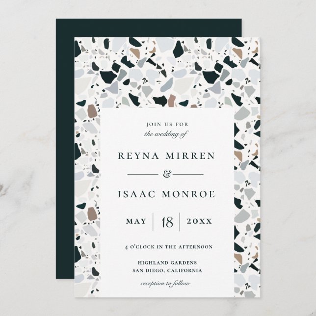 Trendy Earthy Terrazzo Artisan Frame Wedding Invitation (Front/Back)