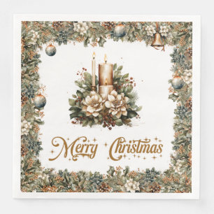 Trendy earthy tones greenery and gold candle napkin