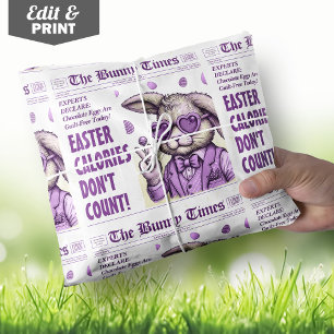 Trendy Easter Bunny Gift Wrap, Custom Newspaper Wrapping Paper