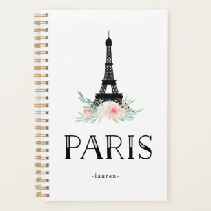 Trendy Eiffel Tower and Blush Pink Flowers Paris Planner