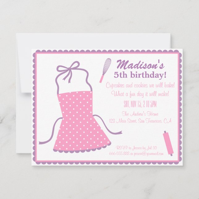 Trendy Elegant Apron Cooking Baking Birthday Party Invitation (Front)