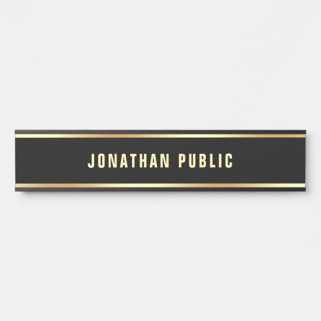 Trendy Elegant Black Gold Text Name Modern Simple Door Sign (Front)