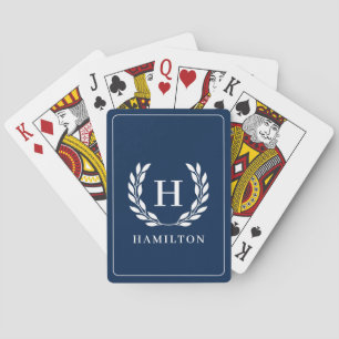 Trendy Elegant Blue Classic Initial Monogram Name Playing Cards