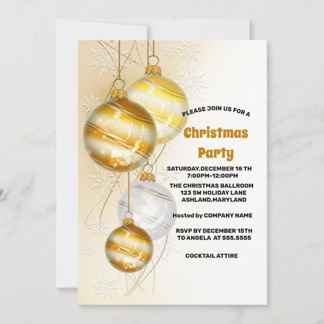 Trendy Elegant Christmas Balls,Christmas Party Inv Invitation (Front)