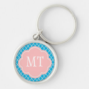 Trendy, elegant, cool, modern aqua blue quatrefoil key ring