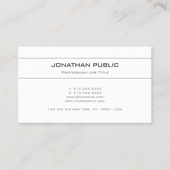 Trendy Elegant Creative Minimalistic Design White Business Card (Front)