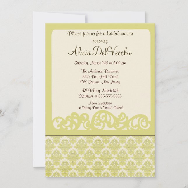 Trendy Elegant Damask Bridal Shower Invitation (Front)