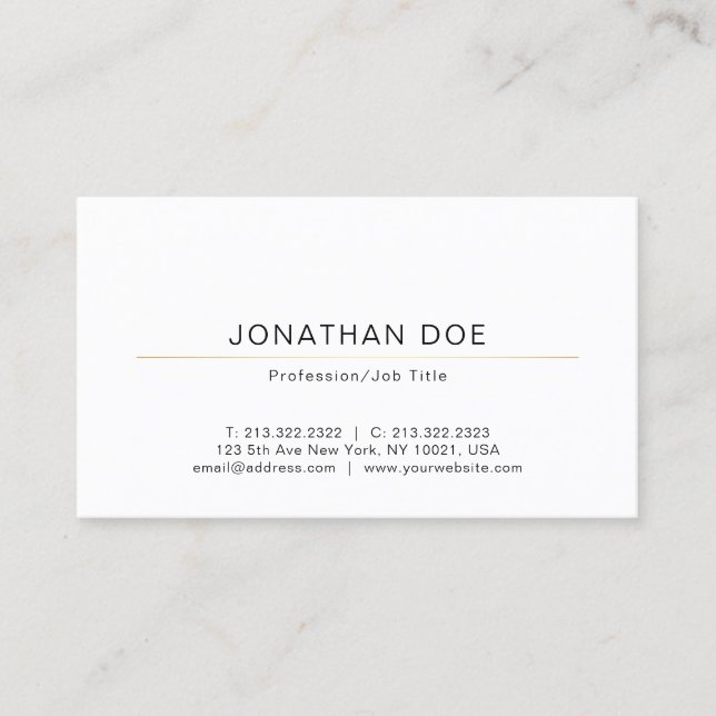 Trendy Elegant Design Clean Plain Gold Line White Business Card (Front)