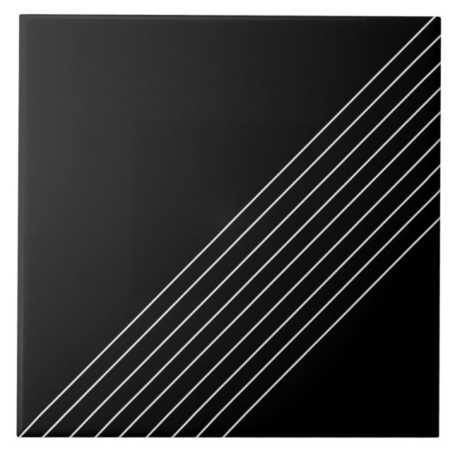 Trendy Elegant Diagonal Lines On Black Ceramic Tile (Front)