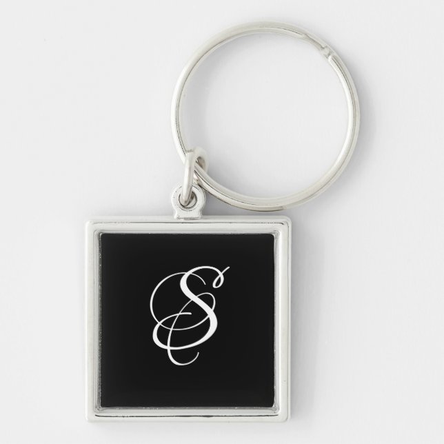 Trendy Elegant DIY Script Monogram/Black Key Ring (Front)