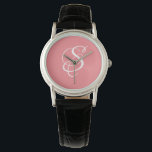 Trendy Elegant DIY White Script Monogram/Coral Watch<br><div class="desc">Personalise this trendy,  cool Watch with Your Monogram in white Script Lettering on a Coral background. A unique,  fresh,  feminine and girly accessory.</div>
