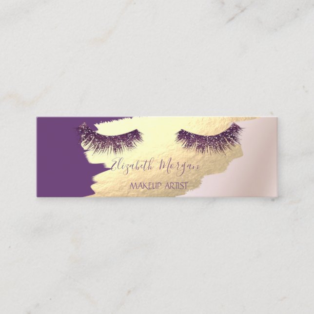 Trendy,Elegant,Faux Gold Foil Brush Stroke,Lashes Mini Business Card (Front)