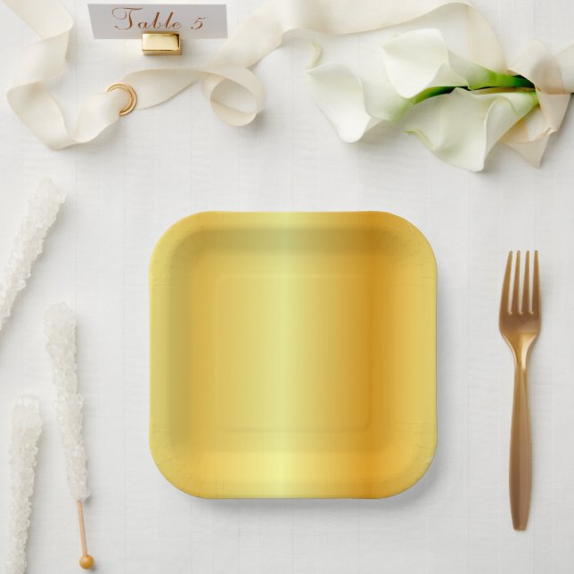 Trendy Elegant Faux Gold Glamourous Template Paper Plate (Wedding)