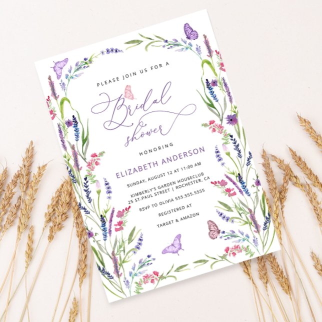 Trendy Elegant Floral Lavender Bridal Shower Invitation (Creator Uploaded)