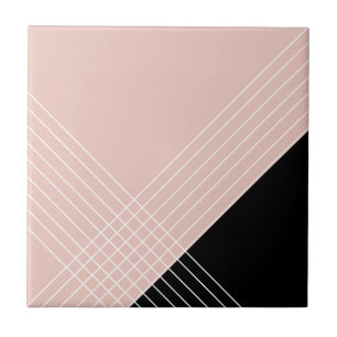 Trendy Elegant Geometric Chic On Blush And Black Ceramic Tile