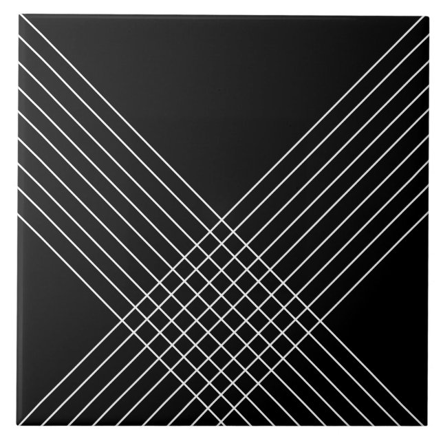 Trendy Elegant Geometric On Black Ceramic Tile (Front)