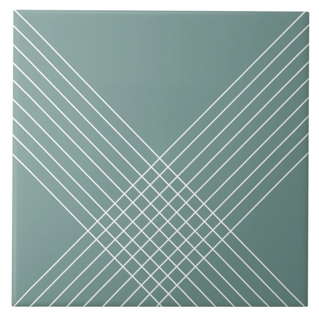 Trendy Elegant Geometric On Sage Green Ceramic Tile (Front)