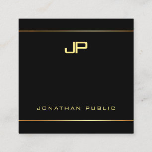 Trendy Elegant Glam Gold Monogram Plain Luxe Top Square Business Card
