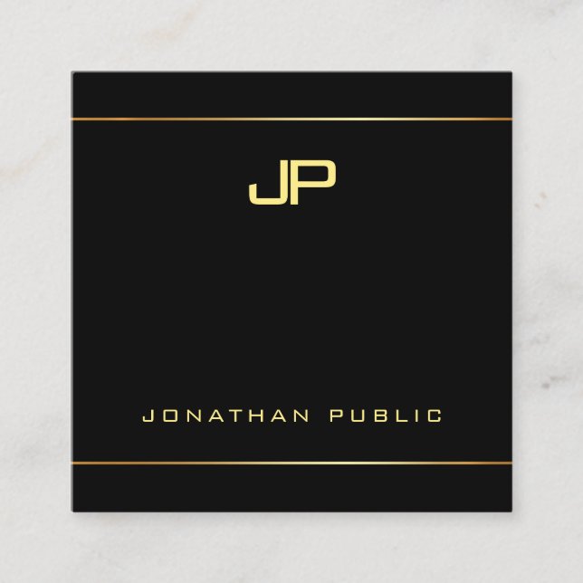 Trendy Elegant Glam Gold Monogram Plain Luxe Top Square Business Card (Front)