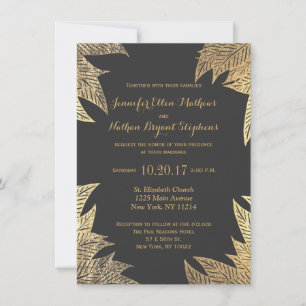 Trendy Elegant Gold Faux Drawn Leaf Pattern Invitation