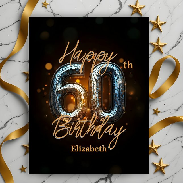 Trendy Elegant Gold Mosaic on Black 60th Birthday Postcard (Creator Uploaded)
