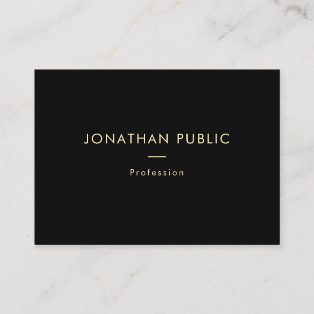 Trendy Elegant Gold Name Black Template Modern Business Card (Front)