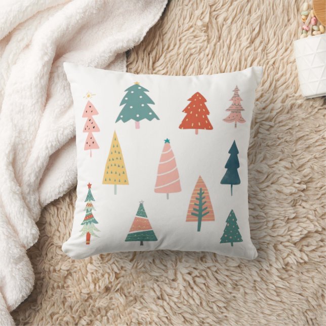 Trendy Elegant Green Christmas Trees Holiday Cushion (Blanket)