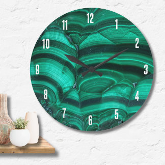 Trendy Elegant Green Malachite Crystal Stone Large Clock