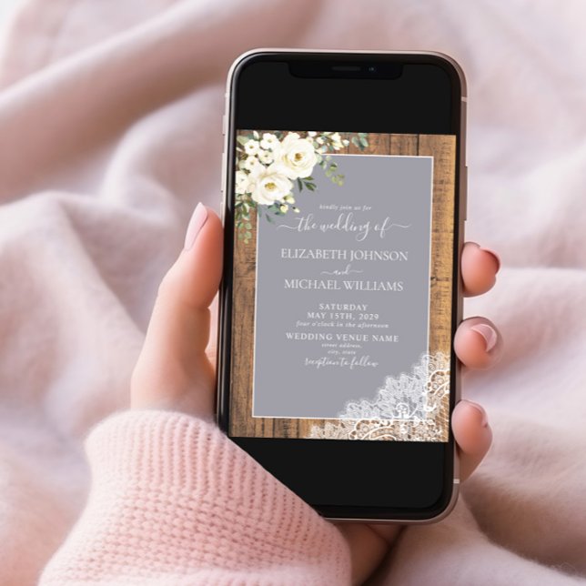 Trendy Elegant Grey Rustic Wood Script Wedding Inv Invitation (Creator Uploaded)