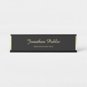 Trendy Elegant Hand Script Text Gold Template Desk Name Plate