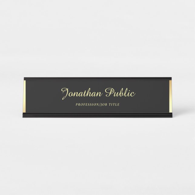 Trendy Elegant Hand Script Text Gold Template Desk Name Plate (Front)