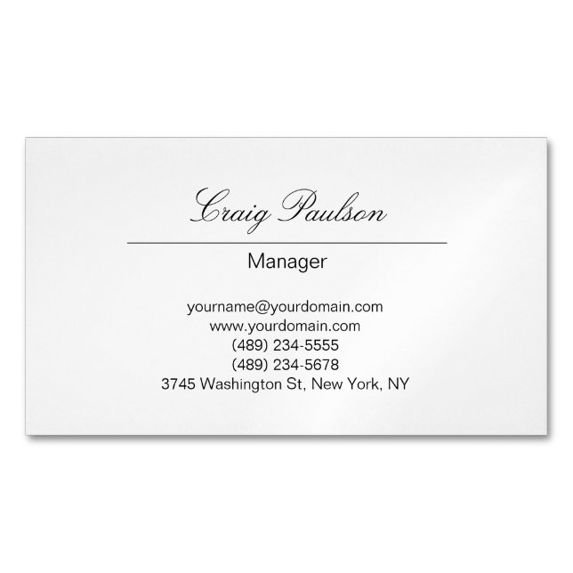 Trendy Elegant Hand Writing White  Magnetic Business Card (Front)