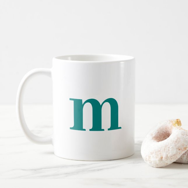 Trendy Elegant Initial Monogram Template Teal Coffee Mug (With Donut)