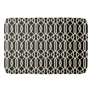 Trendy Elegant Lattice Trellis Pattern Black White Bath Mat