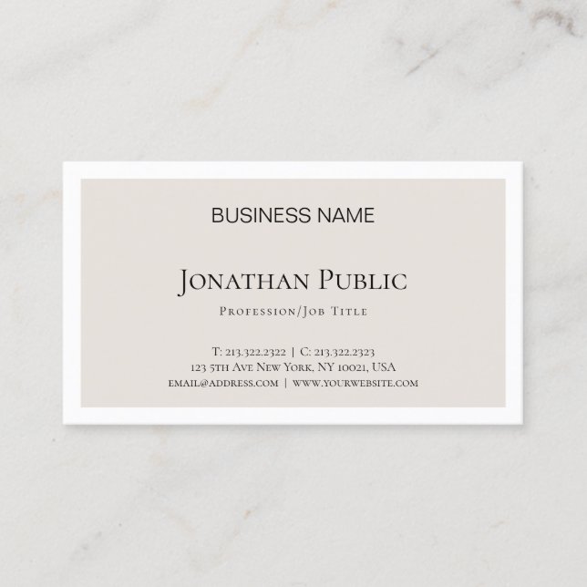 Trendy Elegant Minimal Design Modern Plain Luxury Business Card (Front)