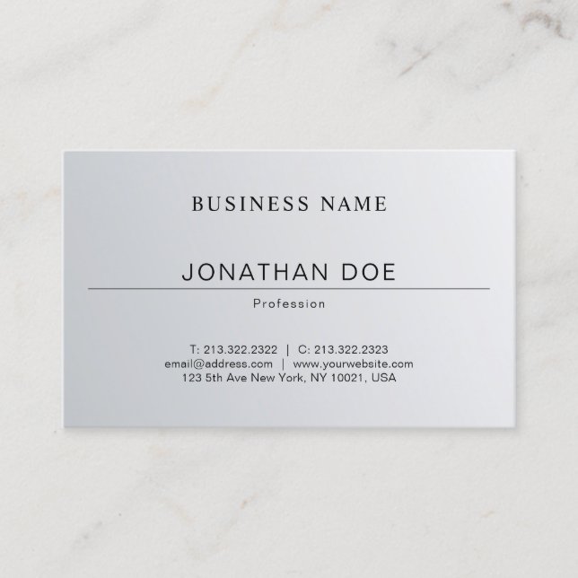 Trendy Elegant Minimalist Design Silver Look Plain Business Card (Front)