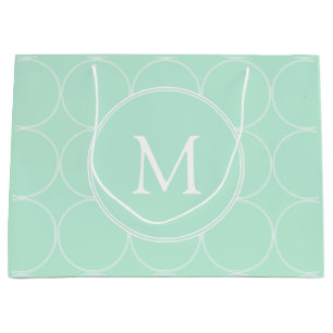 Trendy Elegant Mint Green Color Monogram Modern Large Gift Bag