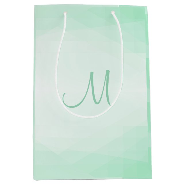 Trendy Elegant Mint Green Colour Monogram Modern Medium Gift Bag (Front)