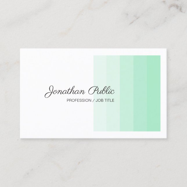 Trendy Elegant Mint Green White Calligraphy Script Business Card (Front)