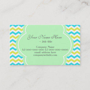 Trendy, elegant, modern blue & lime green chevron business card