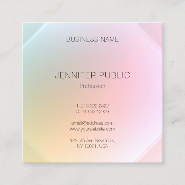 Trendy Elegant Modern Colourful Design Template Square Business Card (Front)