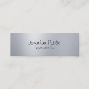 Trendy Elegant Modern Freehand Script Silver Plain Mini Business Card