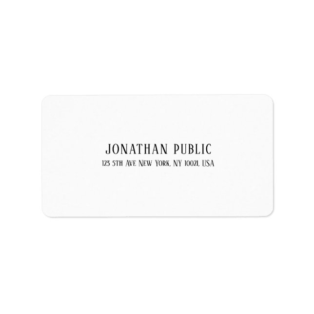 Trendy Elegant Modern Simple White Plain Address Label (Front)