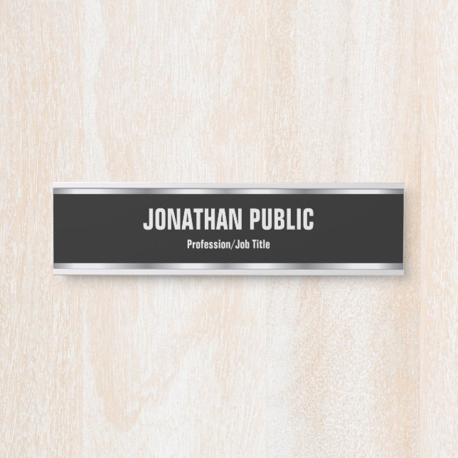 Trendy Elegant Modern Template Black And Silver Door Sign (Front)