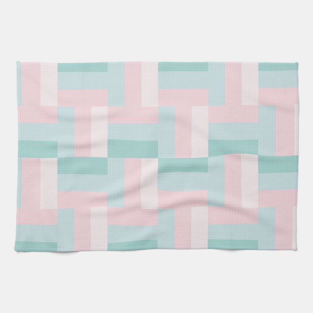 Trendy Elegant Pink Blue Green Pastel Colours Tea Towel (Horizontal)