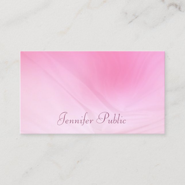 Trendy Elegant Pink Template Handwritten Script Business Card (Front)