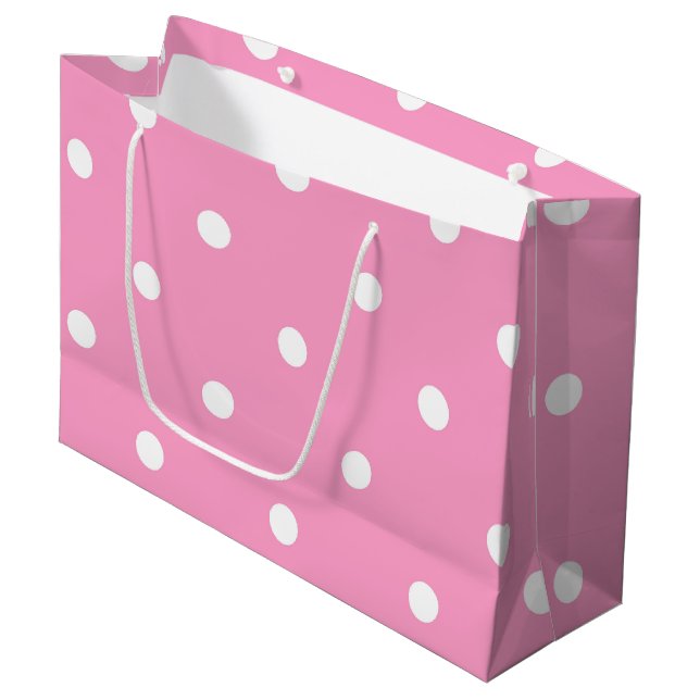 Trendy Elegant Pink White Polka Dots Template Large Gift Bag (Front Angled)
