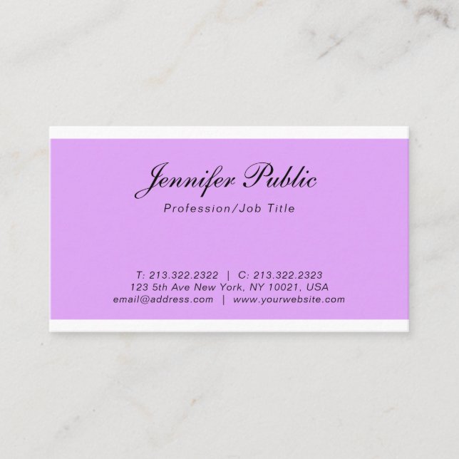 Trendy Elegant Purple Design Modern Simple Plain Business Card (Front)
