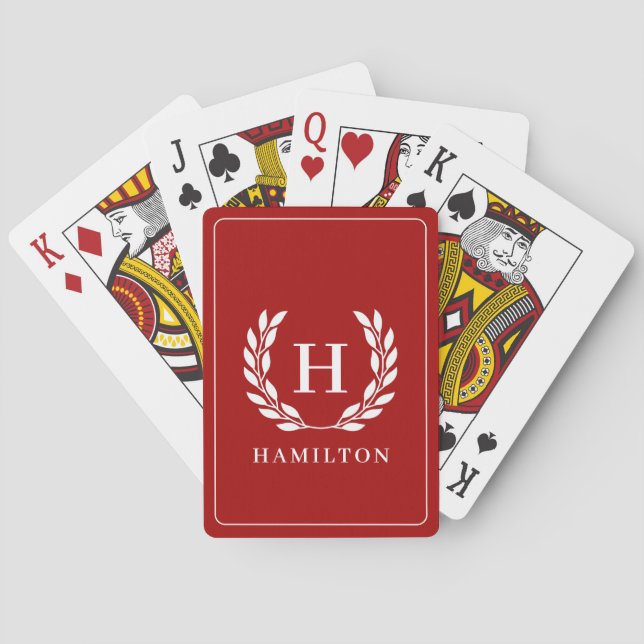 Trendy Elegant Red Classic Initial Monogram Name Playing Cards (Back)