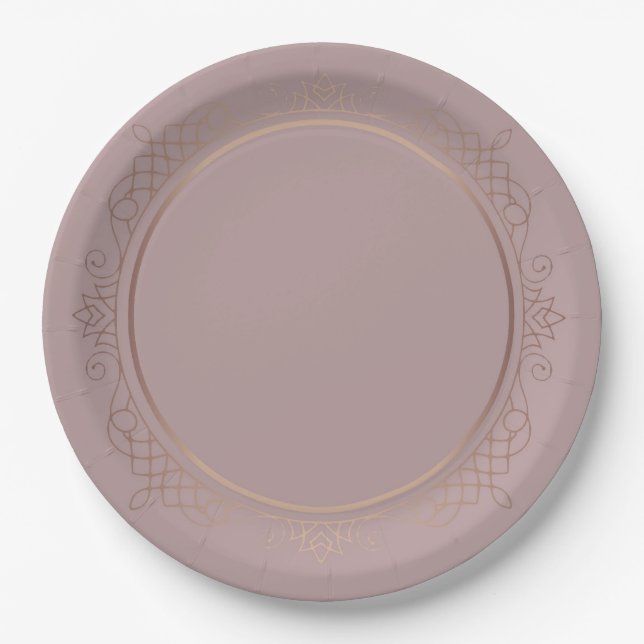 Trendy Elegant Rose Gold Custom Blank Template Paper Plate (Front)